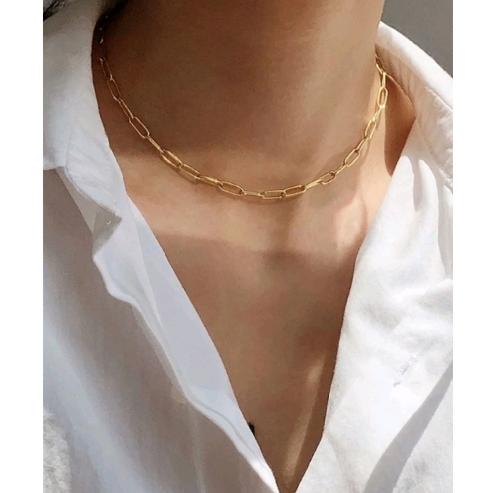 Anthropologie Trendy Paperclip Chain Simply Minimalist Gold Necklace